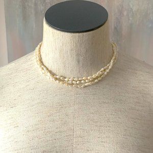 Vintage, 3 String Genuine Pearl Choker Necklace